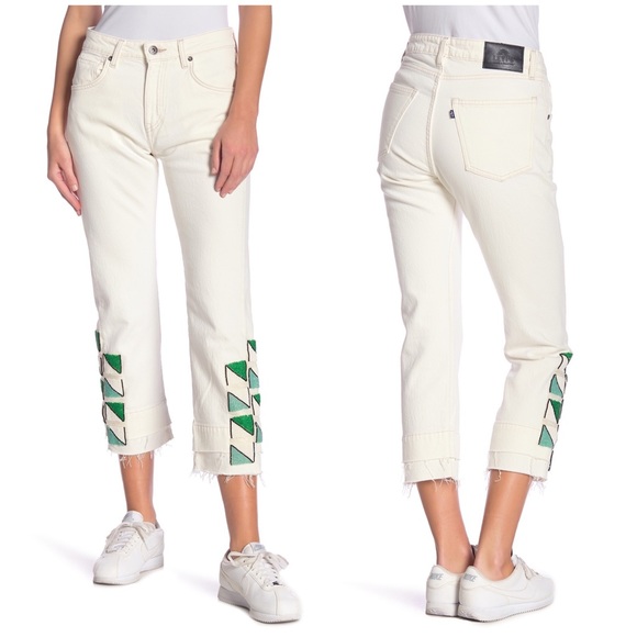Levi's Denim - Levi’s White Beaded Lmc Slim Crop Jeans